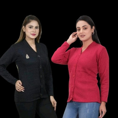 LUXURIOUS DESIGN Solid, Self Design V Neck Casual Women Multicolor Sweater