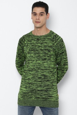 FOREVER 21 Self Design Round Neck Casual Men Green Sweater