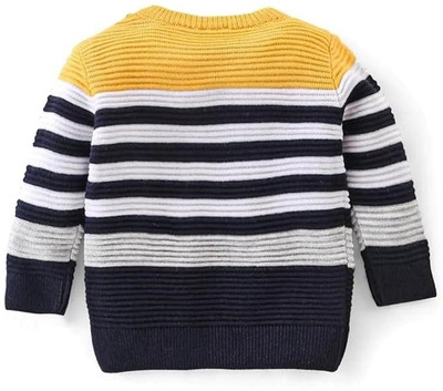 Rebiva Striped Round Neck Casual Boys & Girls Yellow, Black Sweater