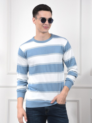 CRIMSOUNE CLUB Striped Round Neck Casual Men Blue Sweater