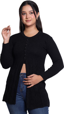 Varenyam Self Design Round Neck Lounge Wear Women Black Sweater