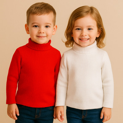 MOM & SON Solid High Neck Casual Baby Boys & Baby Girls Multicolor Sweater