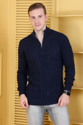 DZANT Striped Turtle Neck Casual Men Blue Sweater