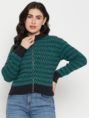MADAME Solid Scoop Neck Casual Women Green Sweater
