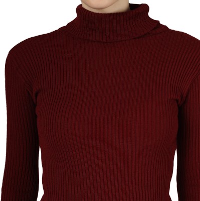 Farlucci Solid High Neck Casual Women Maroon Sweater