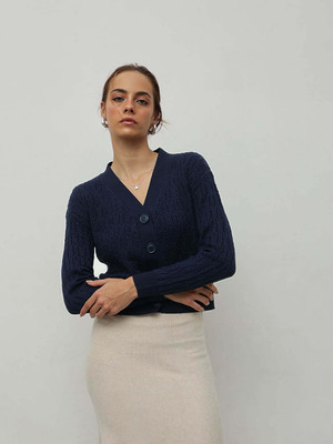 STREET9 Solid V Neck Casual Women Blue Sweater
