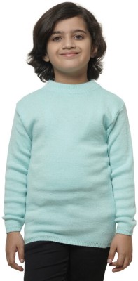 IndiWeaves Solid Round Neck Casual Boys Blue Sweater