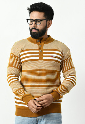 WoolCraft Colorblock Turtle Neck Casual Men Yellow Sweater