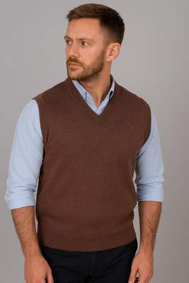 BFY Solid V Neck Formal Men Brown Sweater