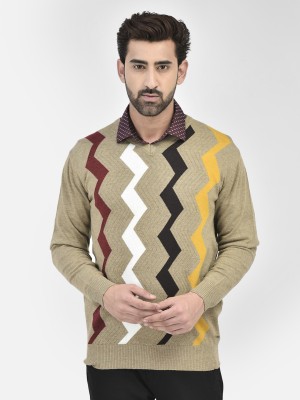 CRIMSOUNE CLUB Printed V Neck Casual Men Beige Sweater