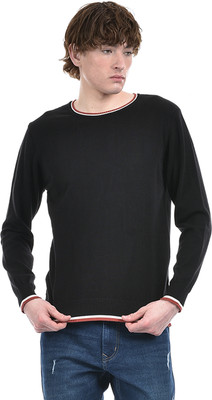 NUMERO UNO Striped Crew Neck Casual Men Black Sweater