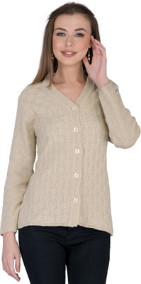 lady willington Self Design V Neck Casual Women Beige Sweater