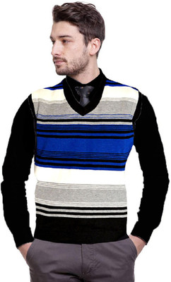 Shunit creation Striped V Neck Casual Men Blue Sweater