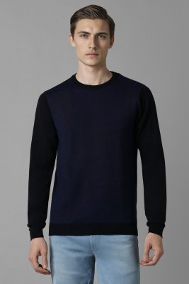 LOUIS PHILIPPE Self Design Round Neck Casual Men Blue Sweater