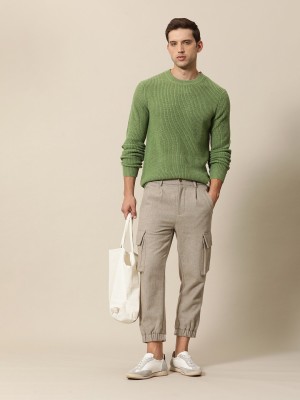 Mr Bowerbird Self Design Round Neck Casual Men Green Sweater