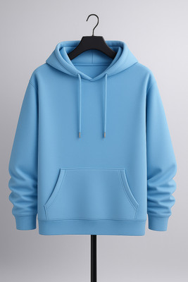 Ashkart Solid Hooded Neck Casual Men Blue Sweater