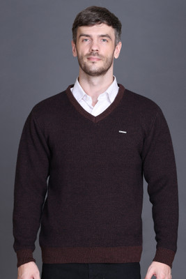 GODFREY Self Design V Neck Casual Men Black Sweater
