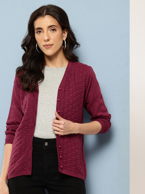 Roadster Printed V Neck Casual Women Purple Sweater