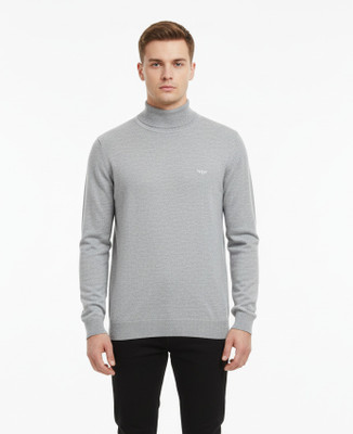 VOMAZO Printed Round Neck Casual Men Grey Sweater