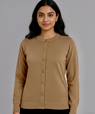 fayoon Solid Round Neck Casual Women White Sweater