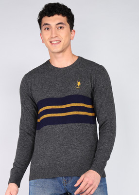 U.S. POLO ASSN. Solid Round Neck Casual Men Black Sweater