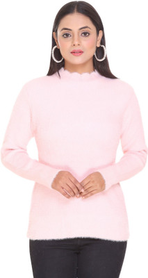 WOOL 4U Solid Round Neck Casual Women Pink Sweater