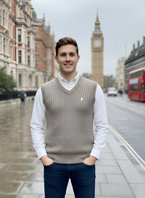 Smile IN LIFE Solid V Neck Casual Men Beige Sweater