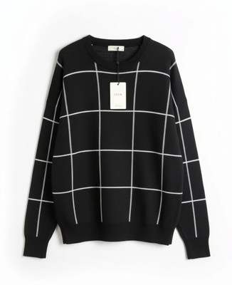 Carta Solid Round Neck Casual Men Black Sweater
