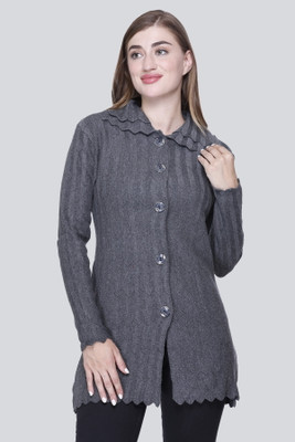 CURIOUS FASHION Solid Collared Neck Casual Women Grey Sweater