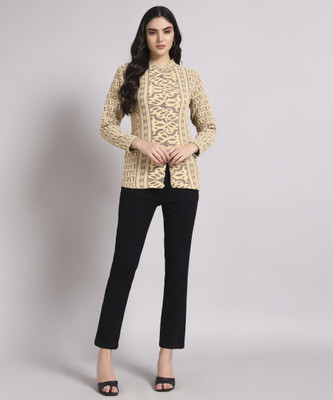 BIG Dreams Collection Geometric Print Round Neck Casual Women Beige Sweater