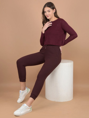 CRIMSOUNE CLUB Self Design Round Neck Casual Women Red Sweater