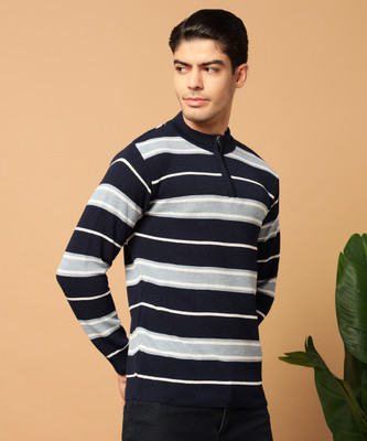 MORKEL Striped High Neck Casual Men Multicolor Sweater