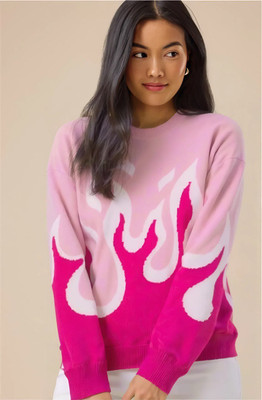 Eddicted Printed Round Neck Casual Women Pink Sweater