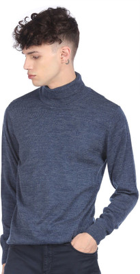 Arrow Sport Solid High Neck Casual Men Blue Sweater