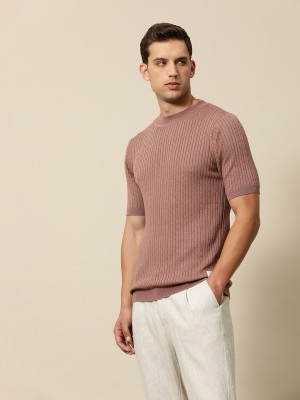 Mr Bowerbird Self Design Round Neck Casual Men Pink Sweater