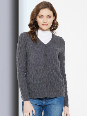 CLAPTON Woven V Neck Casual Women Grey Sweater