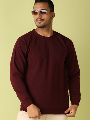 V-MART Solid Round Neck Casual Men Maroon Sweater