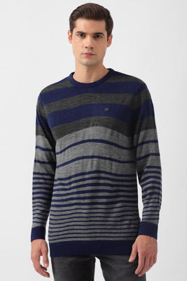 PETER ENGLAND Self Design Crew Neck Casual Men Blue Sweater