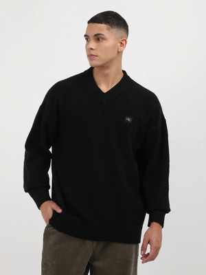 Calvin Klein Jeans Solid V Neck Casual Men Black Sweater