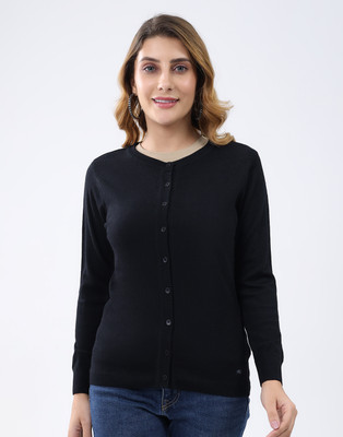 MONTE CARLO Solid Round Neck Casual Women Black Sweater