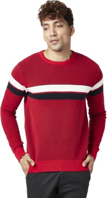 Byford by Pantaloons Striped Round Neck Casual Men Red Sweater