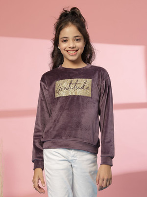 Albion Printed Round Neck Casual Girls Red Sweater