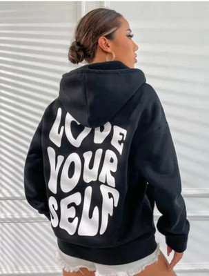 Sahuone Printed Hooded Neck Casual Women Black Sweater