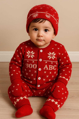 The Mom Creators Self Design Round Neck Casual Baby Boys & Baby Girls Maroon Sweater