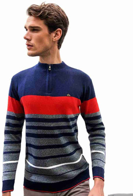 FORWARDS Colorblock High Neck Casual Men Multicolor Sweater