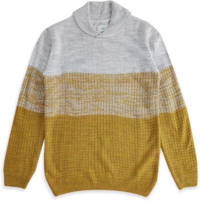 Pantaloons Junior Self Design Crew Neck Casual Boys Yellow Sweater