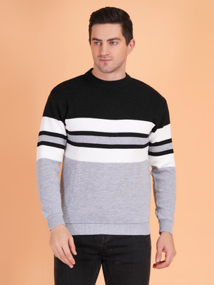 AXOLOTL Striped Round Neck Casual Men Grey Sweater