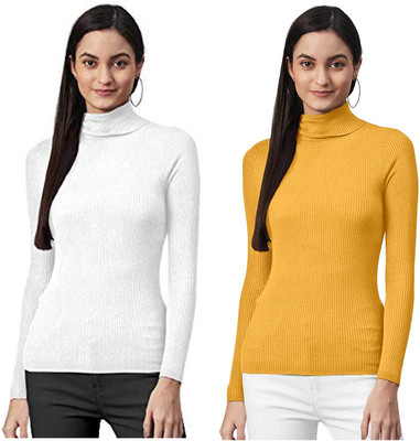 Pachirisu Striped High Neck Casual Men Yellow, White Sweater