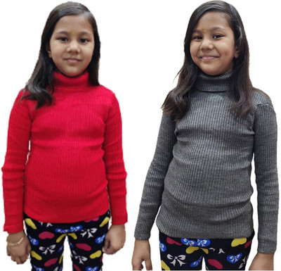 LOVO Solid Turtle Neck Casual Girls Multicolor Sweater