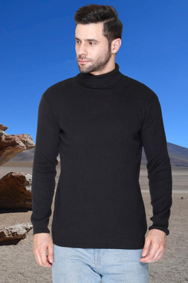 jorden4u Solid Turtle Neck Casual Men Black Sweater